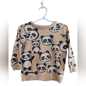 H&M Panda Print Kids Crewneck Sweater Cotton Shirt - Tan Beige 3-4T